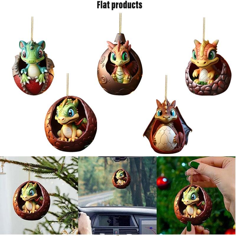 Cartoon Dragon Egg Car Hanging Decoration Christmas Tree Ornament Gift Acrylic/glass Material Cartoon Style Multiple Color Options Interior Car Decor
