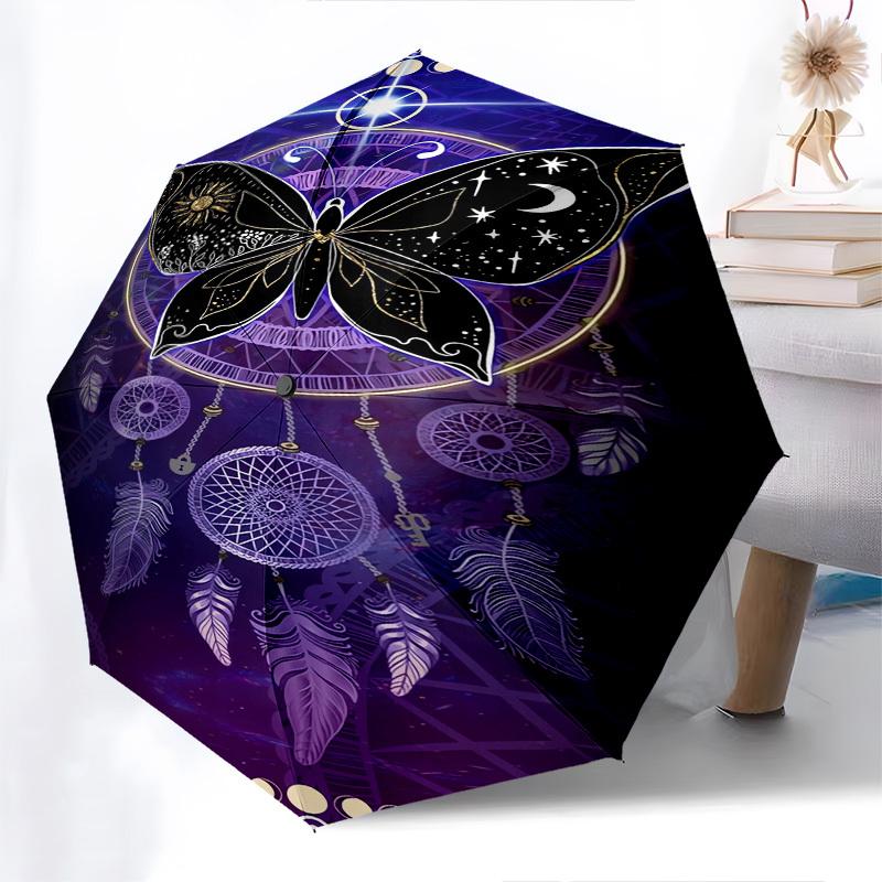 Butterfly Dreamcatcher- Automatic Umbrella, Four Seasons Portable Folding Umbrella, Suitable for Men and Women, Travel, Daily Compact Umbrel