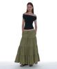 Partimento Woman Bow Strap Shirred Tiered Maxi Skirt_Khaki Green