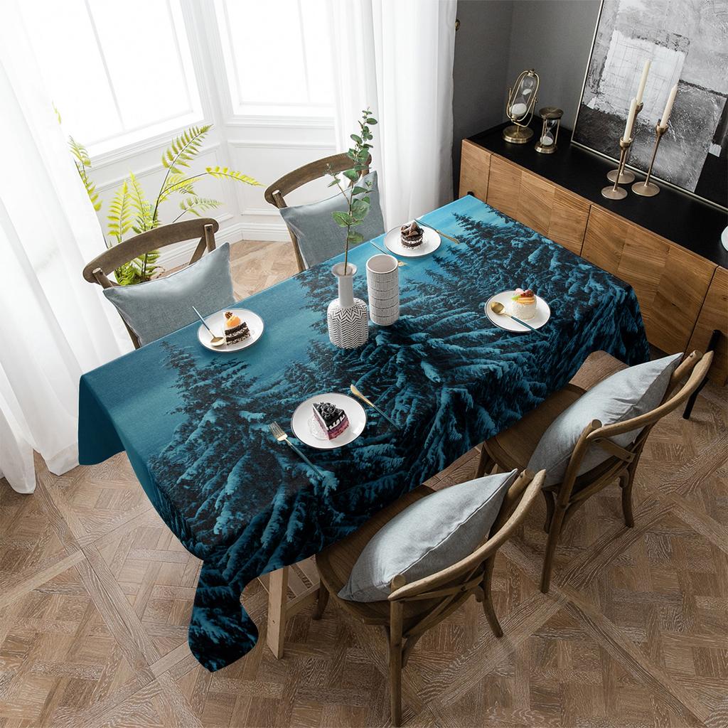 Snow Scene Woods Moon Tablecloth Holiday Decor Waterproof Rectangular Tablecloths Wedding Decor Table Cover