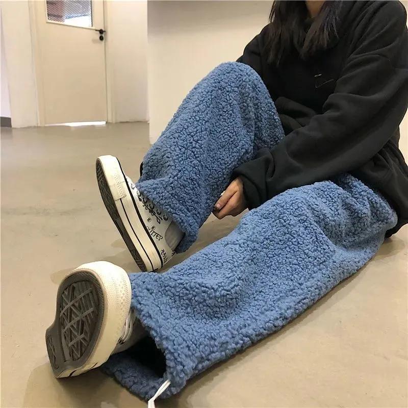 Women's Winter Padded and Thickened Solid Color Thermal Pants Straight Casual Loose Comfortable Pants