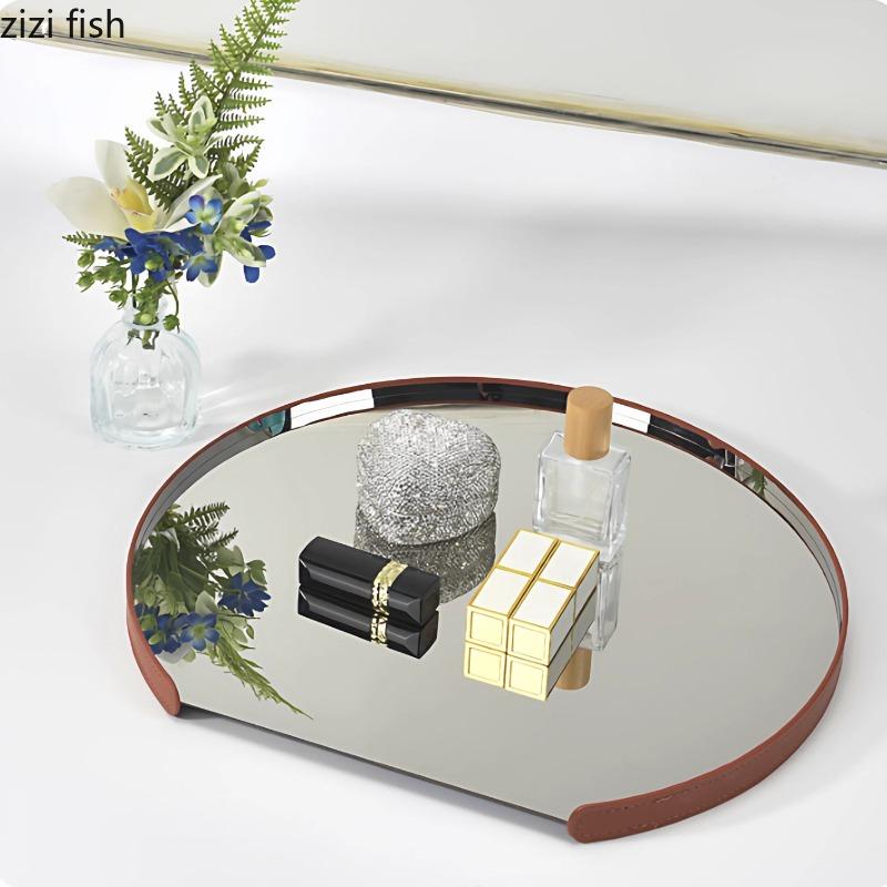 Stainless Steel Mirror Tray Leather Storage Trays Decorative Plate Jewelry Tray Tea Trays Display Stand Cake Dessert Plate Dish