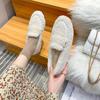 Fashion Luxury Winter crystal flower cotton shoes women shearling loafers sneakers warm plush moccasins fur flats woman plus size 42/43