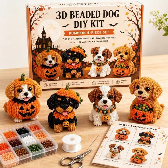 Crafts for Cat Dog Lovers 3D Halloween DIY Art Set, Beaded Puppy Craft Kit, Cute Funny Animal Theme Crafting Set Kit Beginners Adults, Home Desk Decor
