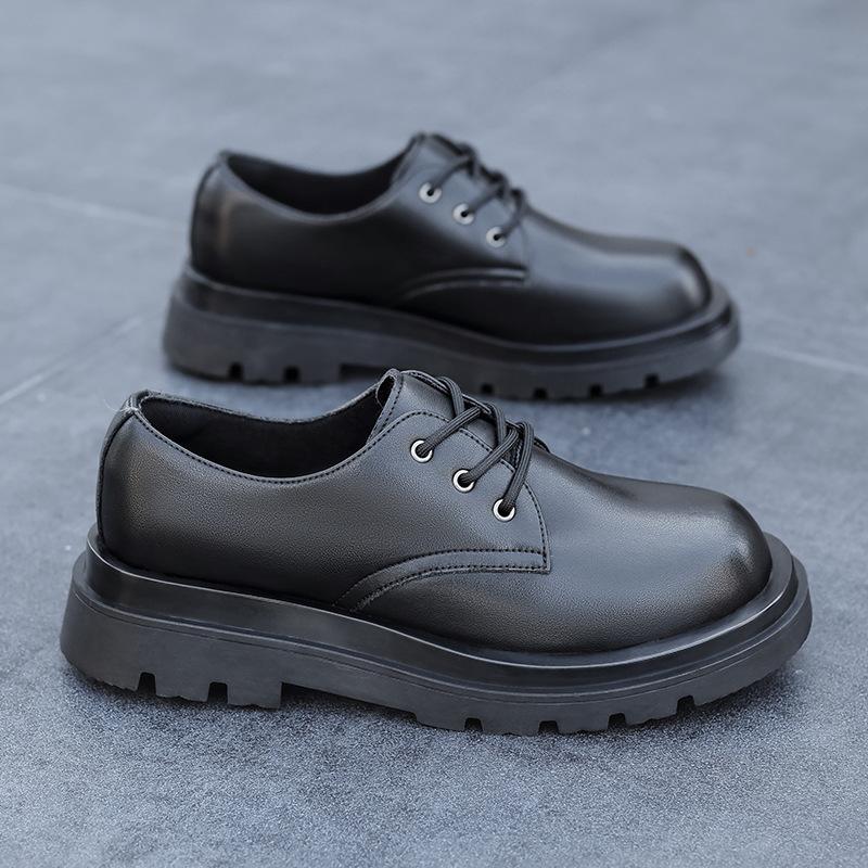 Derby Shoes Men's Low-top Martin Boots British Style Round Head Leather Big Head Shoes Black Shoes Platform Casual Leather Shoes