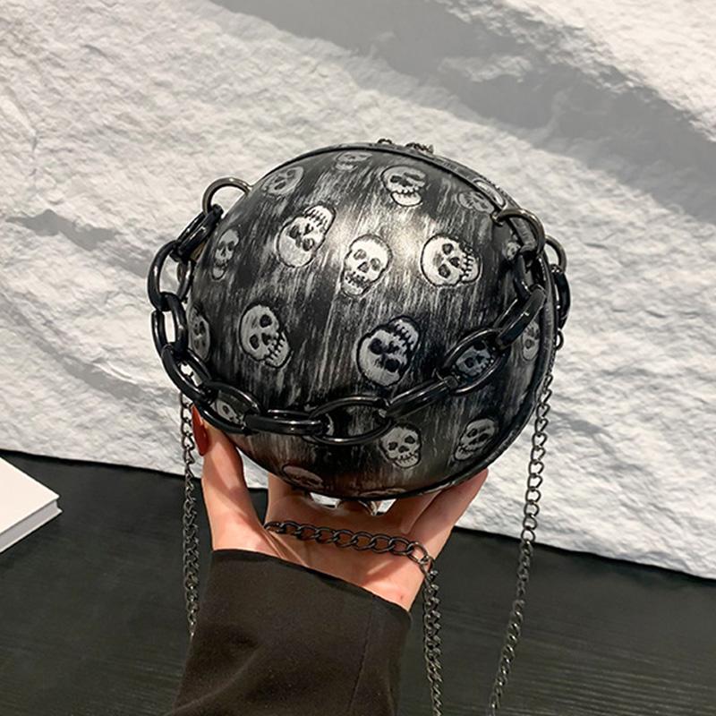 2025 New European & American Halloween Funny Skeleton Chain Crossbody Bag Gothic Style Shoulder Small Round Bag