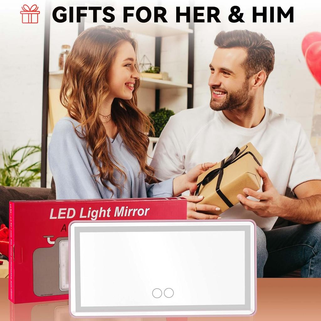 Car Mirror Visor Vanity With Rechargeable LED Light - 3 Light Modes & Dimmable Touch Screen- Girly Pink Car Accessories For Women Interior- Large