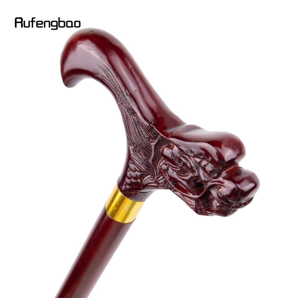 Brown Dragon Wooden Single Joint Fashion Walking Stick Decorative Cospaly Cane Halloween Mace Crutch  Wand Crosier 96cm