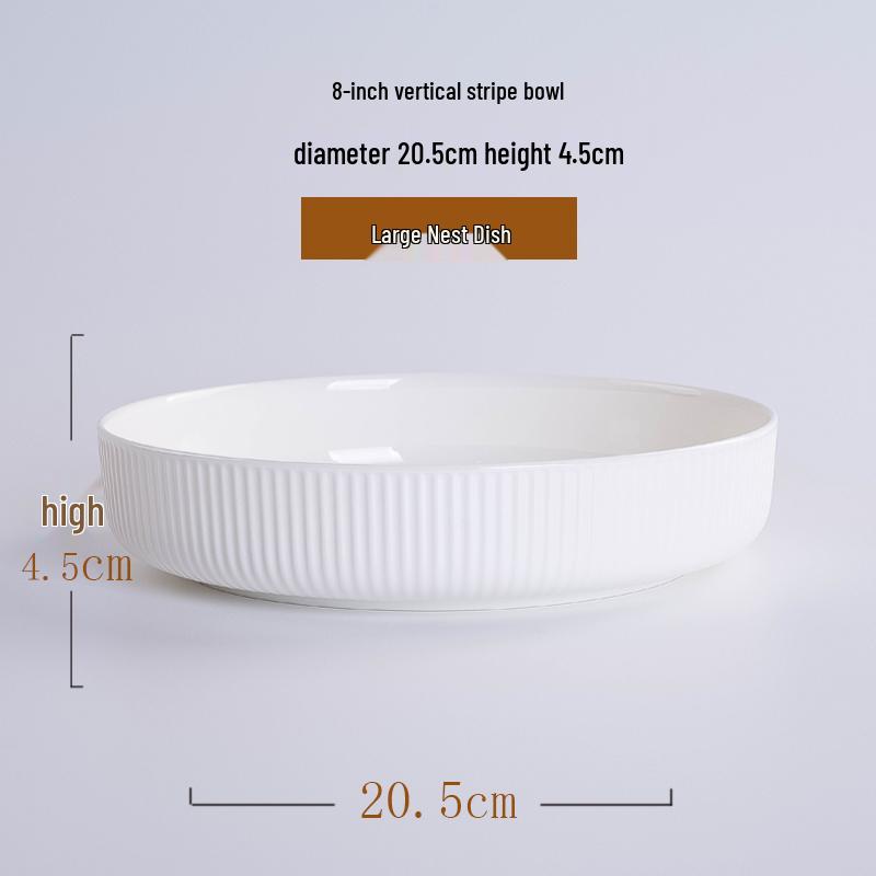 Korean Style White Bone China Vertical Stripe Dish - Shallow & Deep Options