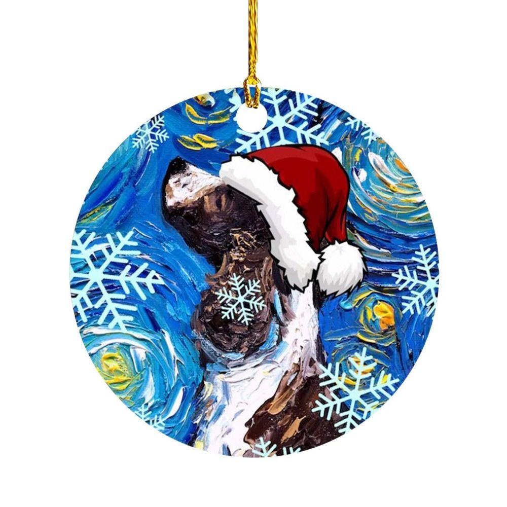 2D Christmas Cat Dog with Hat Pendant Decorative Acrylic Cat Xmas Tree Hanging Ornaments Cartoon Hanging Xmas Dogs Cat Keychain