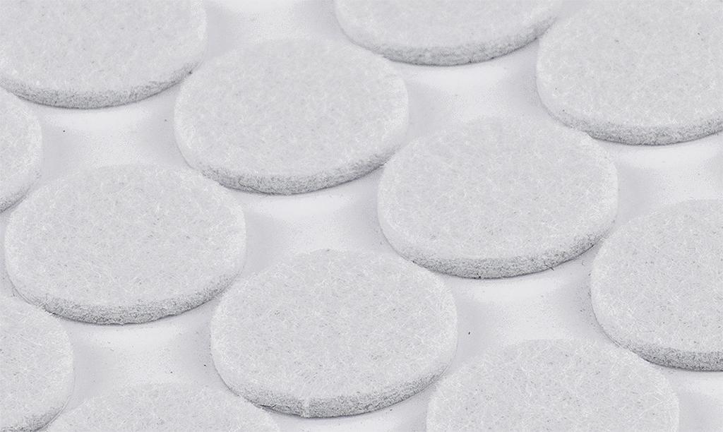 Podkładki filcowe okrągłe samoprzylepne, białe 20 mm, 20 szt.