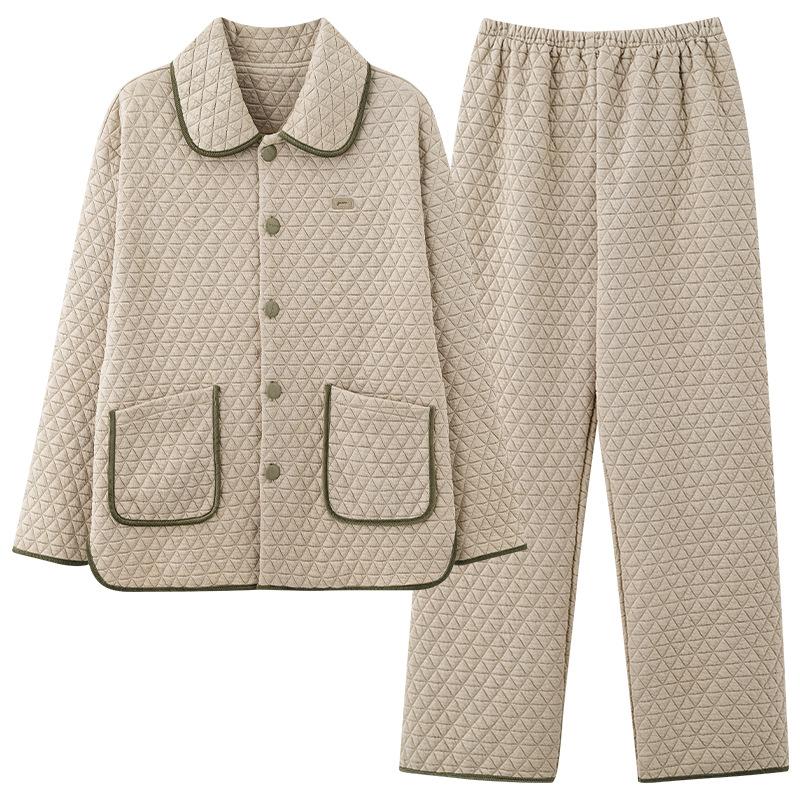 Air Cotton Mezzanine Pajamas Men'S Autumn And Winter Cotton Long-Sleeved Thickened Loungewear Suit