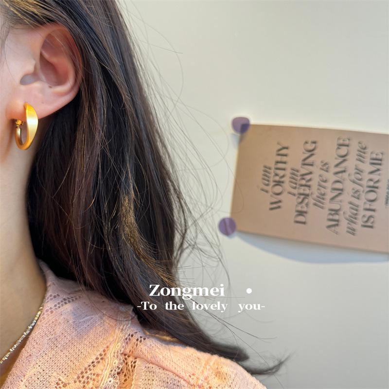 925 Sterling Silver Gold Matte Circle Hoop Earrings for Women - Minimalist Round Metal Design