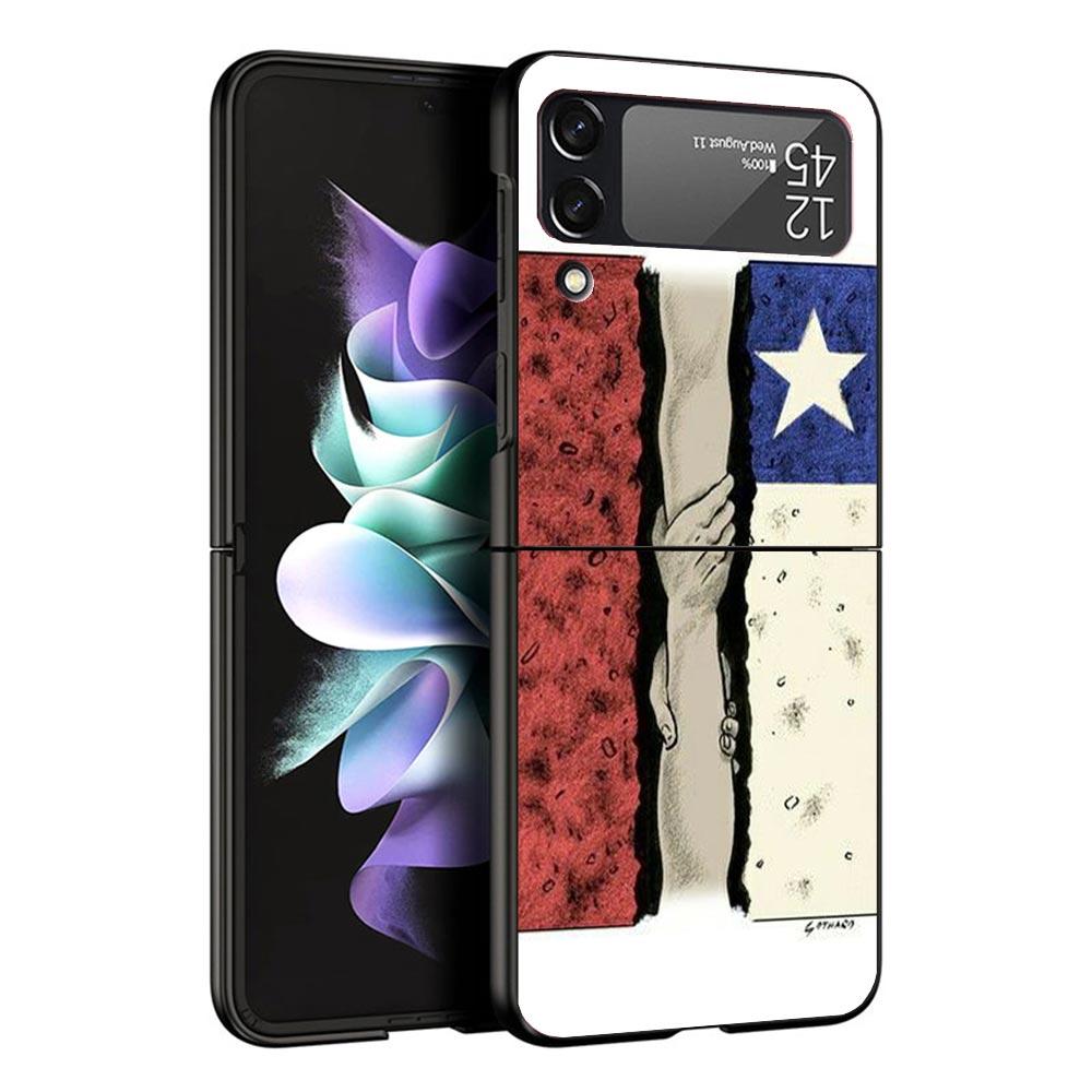 Chile Flag Black Phone Case For Samsung ZFlip7 ZFlip6 ZFlip5 ZFlip4 ZFlip3 5G Hard Protective Galaxy Z Flip 3 4 5 6 7