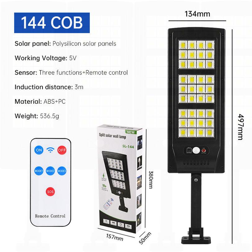 10000LM Solar Led Light Outdoor Most Powerful Outdor Solar Lamp 144 LED 3Mode Remote Control Waterproof Light Garden Street Lamp