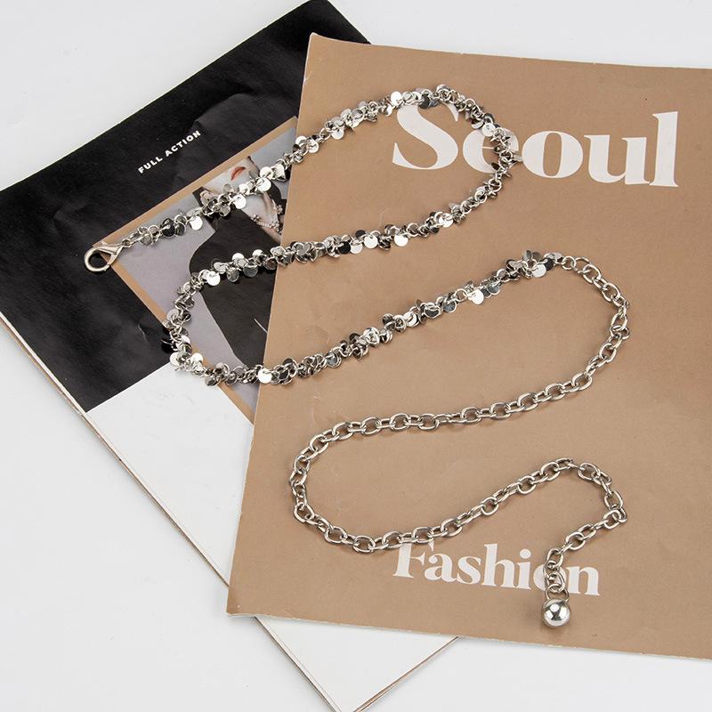 European and American Sequin Decorative Dress Belt Women's High-end Elegant Small Fragrance Style Waist-closing Metal Waist Chain for Girls