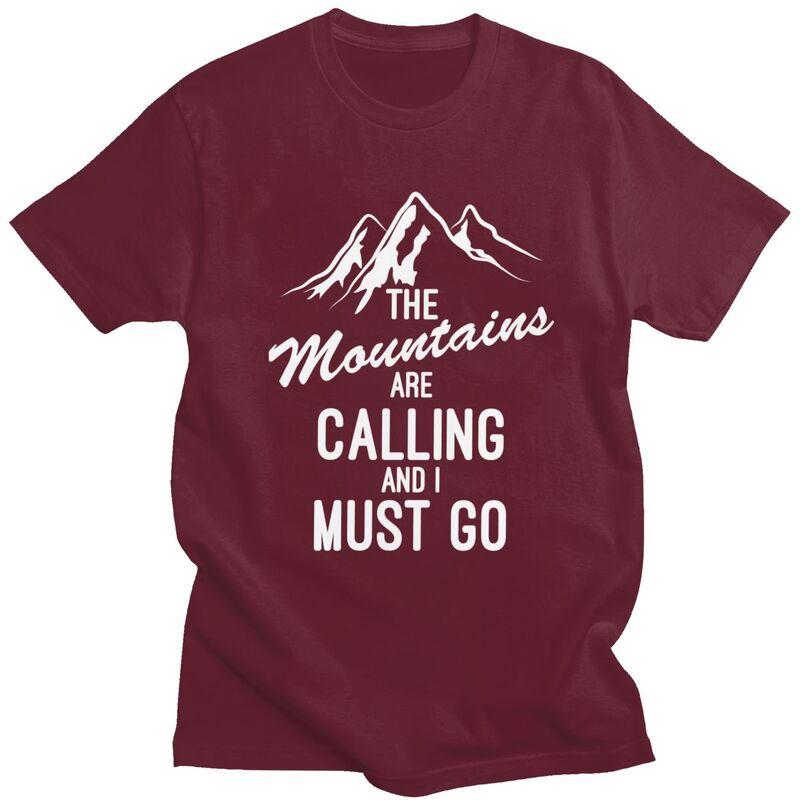The Mountains Are Calling T Shirts Men Pure Cotton Tees Fathers Day Gift Camping Adventure Tshirt ShortSleeve Tshirt Clothing