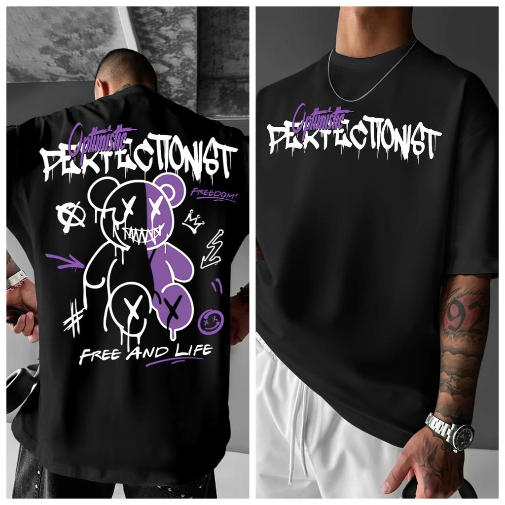 Men's Summer Casual Everything Cotton Fashion Casual Sports Loose American Street Letter Print Round Neck Short-sleeved T-shirt