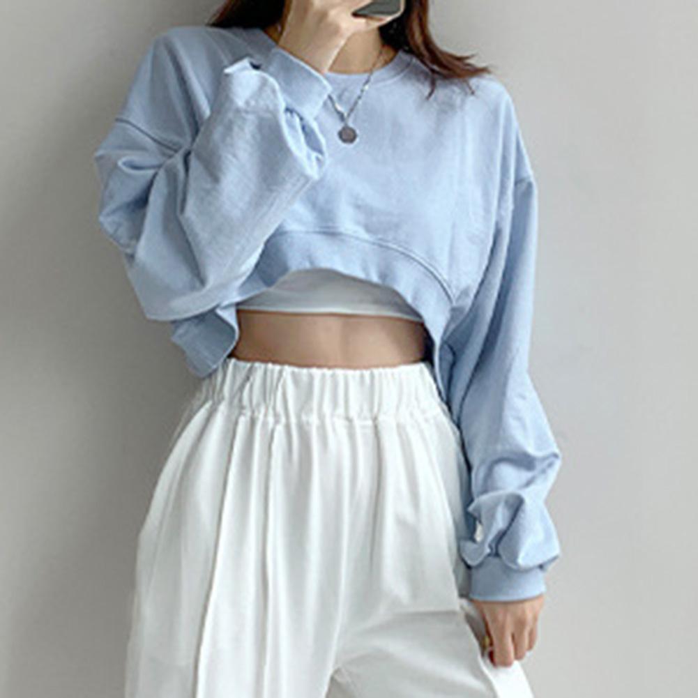Hanorac cu mânecă lungă, crop crop, pentru femei, cu mânecă lungă