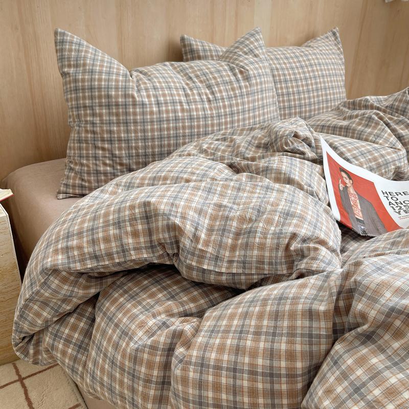 Nordisches Ins Bettwäsche-Set Reines Baumwoll-Bettbezug-Set Hautfreundlich Einzel-Doppelbett Voll-Queen-Größe Glatte&Spannbetttücher Bettwäsche-Set