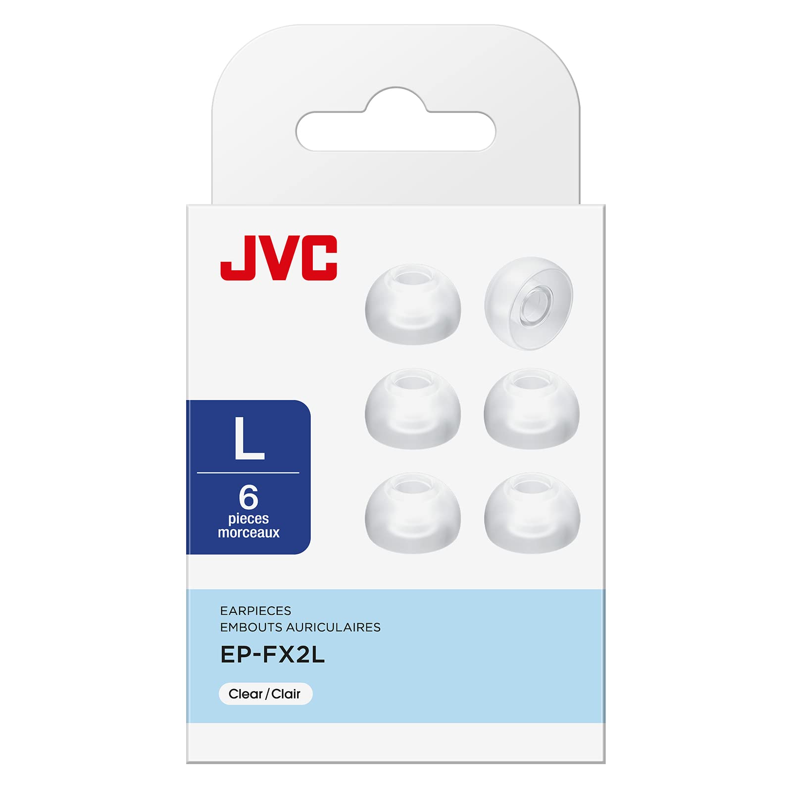 JVCKENWOOD EP-FX2L-Z Replacement Ear Tips Silicone Large Size 6-Pack Clear