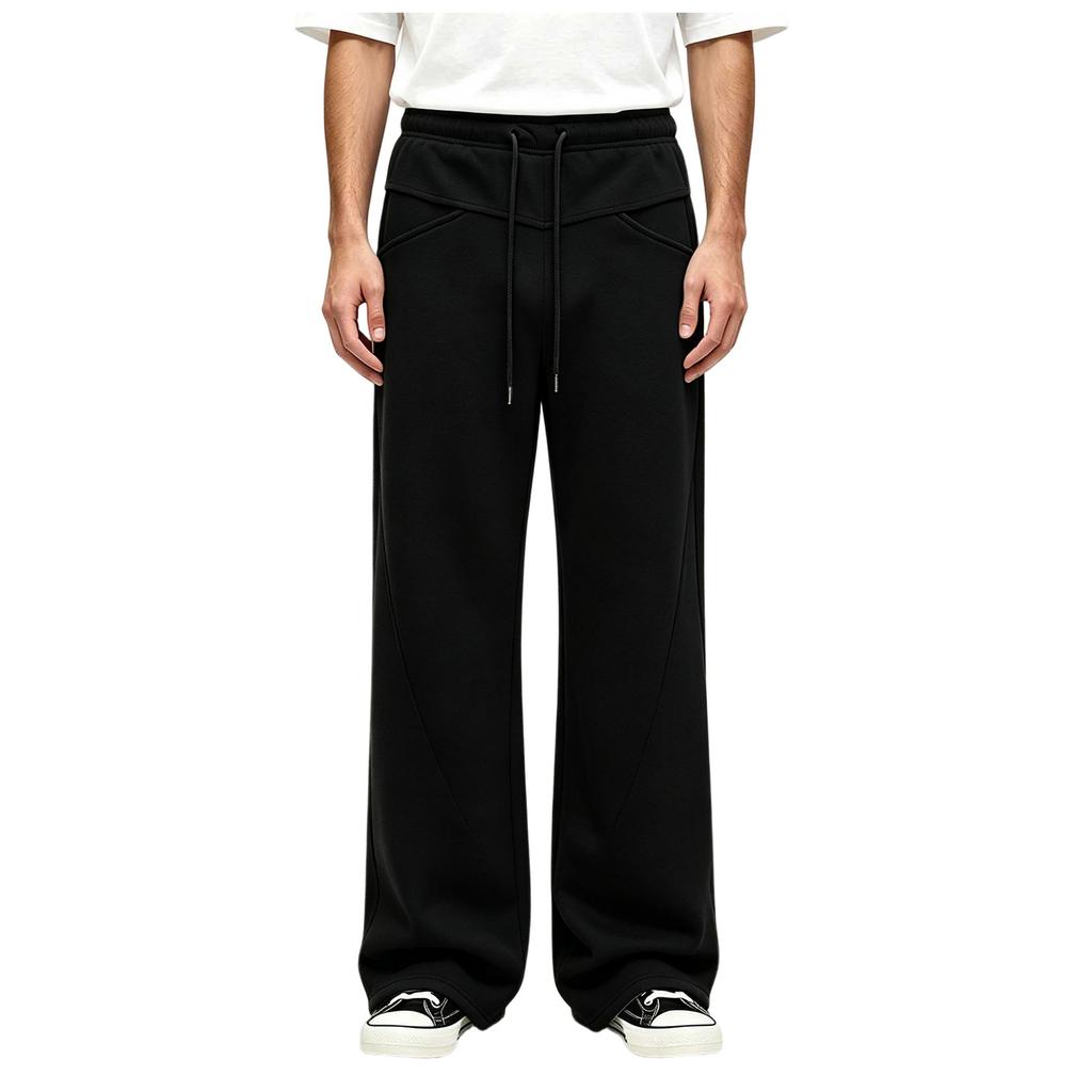 Men's Casual Loose Fit Wide Leg Pants with Elastic Waist Straight Leg Long Trousers