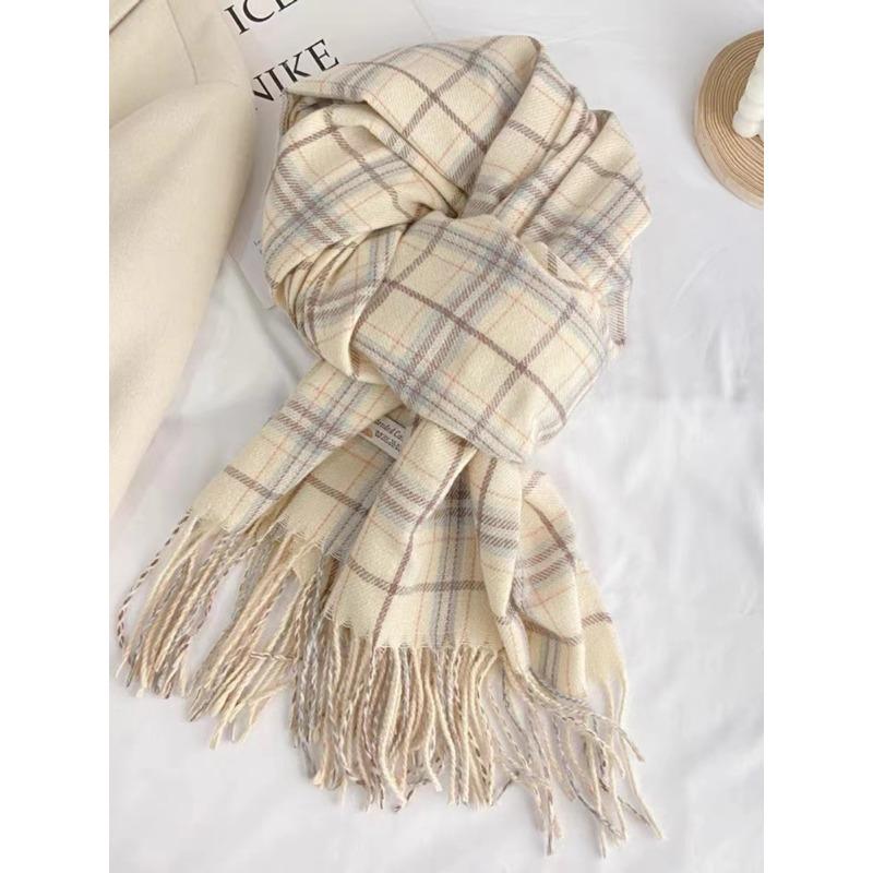 

Красный шарф женский зимний клетчатый универсальный теплый высококлассный модный новый подарок рождественский шарф шаль бежевый