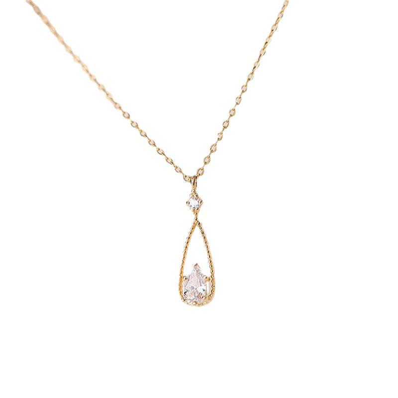 "One Look Ten Thousand Years" French Zircon Teardrop Fairy Necklace – Elegant Clavicle Chain with a Chic and Trendy Style.