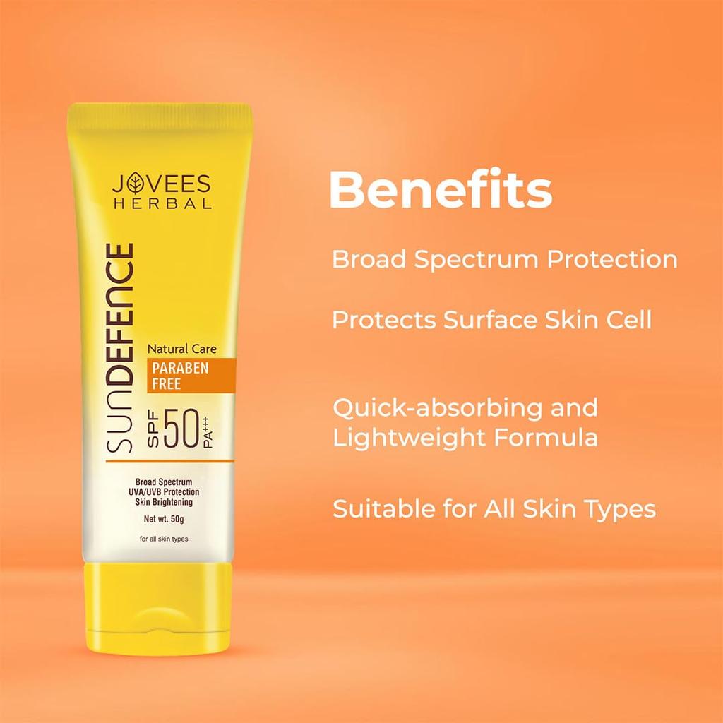 Jovees Herbal Sun Defence Cream SPF 50 PA+++ Broad Spectrum Lightweight Non Greasy 50g