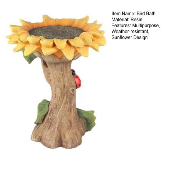 Sunflower Bird Bath Flower Pedestal Birdbath Sunflower Water Bowl Birdseed Tray