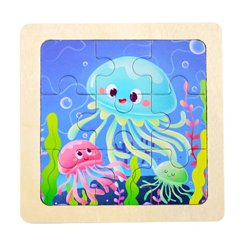 Small Children's 9-piece Wooden Plane Puzzle Cartoon Animation Puzzle Baby Educational Early Education Toy