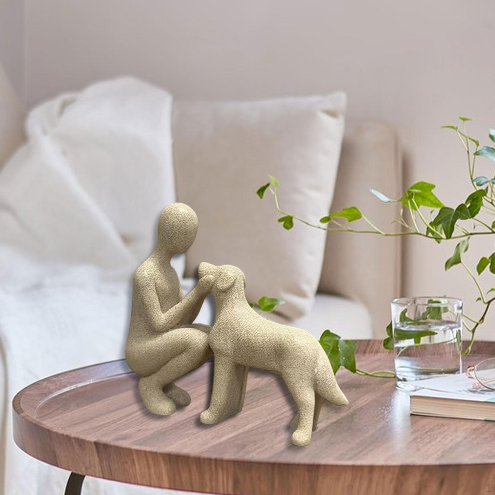 

"Man with Dog" Figurine - Table Decoration Representing Friendship And Emotion (15.5 X 4.3 бежевий
