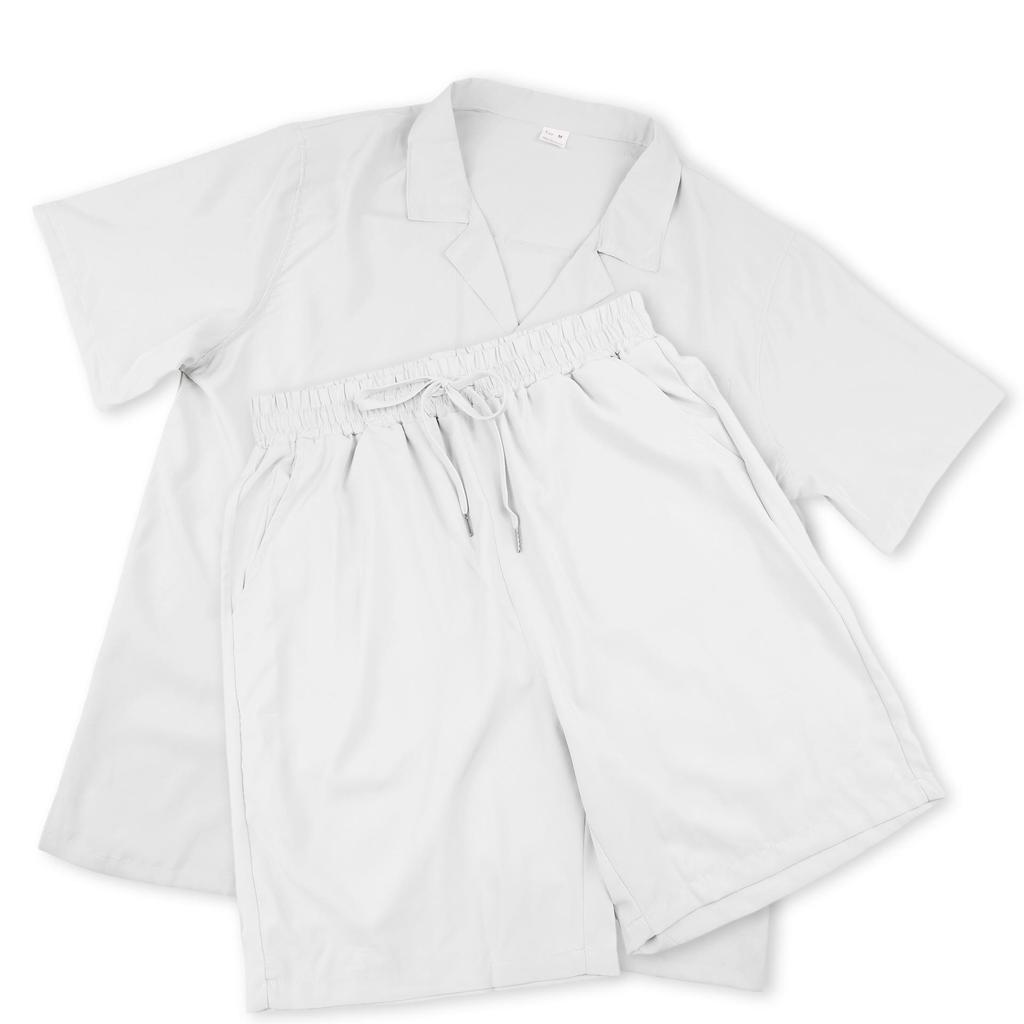 2026 Men's Plus Size Casual Solid Color Summer Shorts & Short Sleeve T-shirt Set
