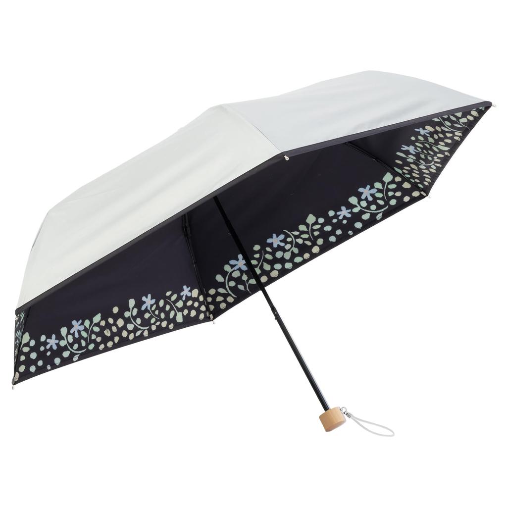 Folding Sun and Rain UV Light Heat Watercolor Floral Cooling Parasol, 3-fold, Umbrella, Protection, 100% Blocking, Shielding, Pattern, Silver,