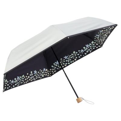 Folding Sun and Rain UV Light Heat Watercolor Floral Cooling Parasol, 3-fold, Umbrella, Protection, 100% Blocking, Shielding, Pattern, Silver,
