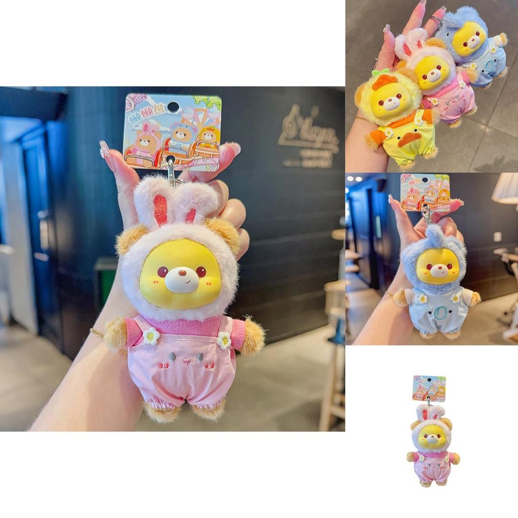 Rabbit Elephant Hat Bear Plush Keychain With Soft Fabric And Adorable Face For Bag Charm And Gift
