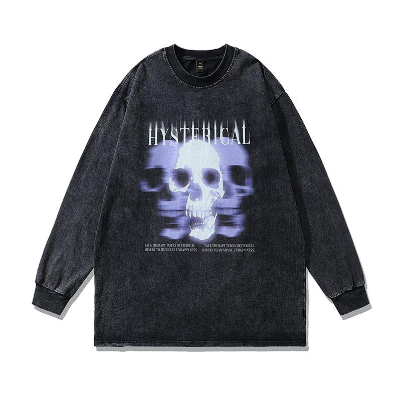 European And American High Street Trendy Brand Doberman Pinscher Printed Long-Sleeved T-Shirt Men'S And Women'S Vibe Style Retro Trendy Brand Washing