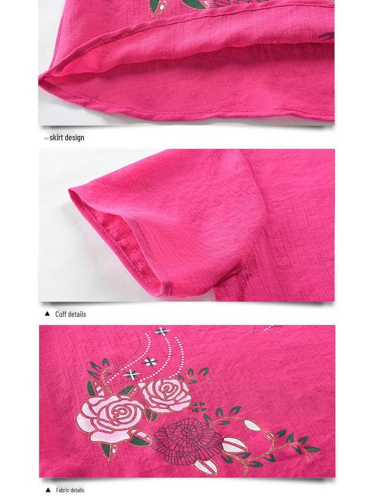 Summer Two-Piece Set: Short-Sleeved T-Shirt and Pajama Pants for Middle-Aged and Elderly Women