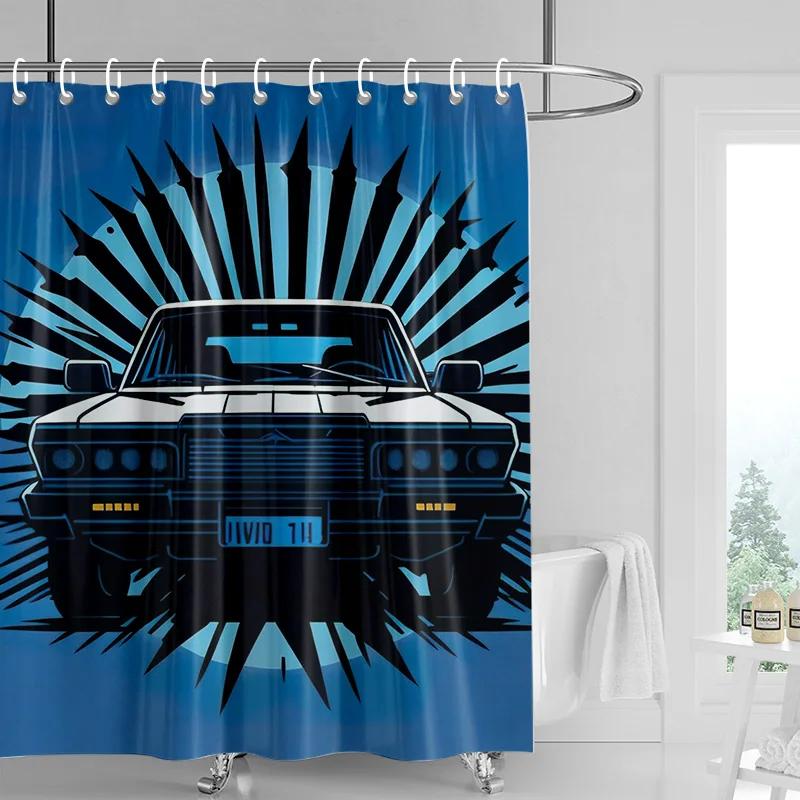 Car Pattern Shower Curtain Waterproof Bathroom Partition Curtain Bathroom shower curtain hooks 90x180cm 180x200cm