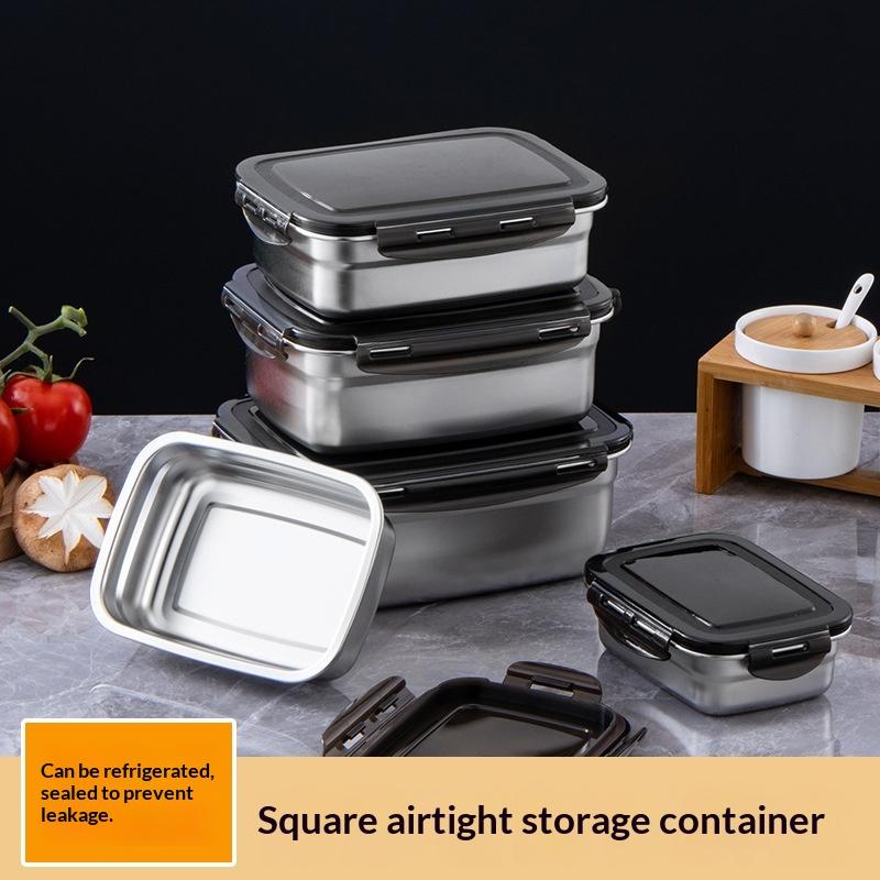 Fresh Keeping Stainless Steel Food Box Reusable Lunch Container with Leakproof Lid for Outdoor Travel Camping