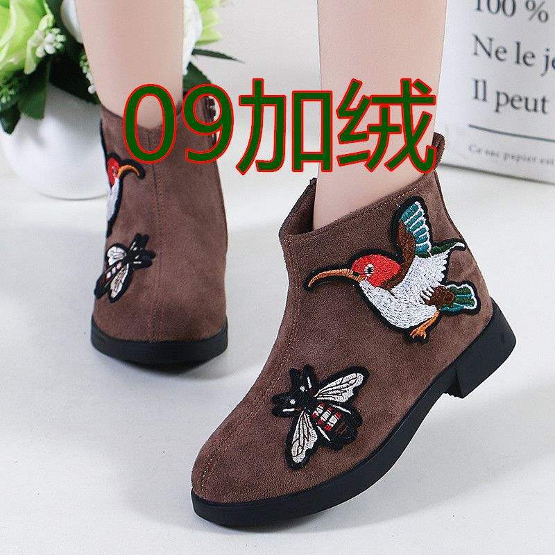 2025 girls autumn and winter retro shoes single boots princess shoes Korean version low tube velvet boots medium and older children cotton shoes s
