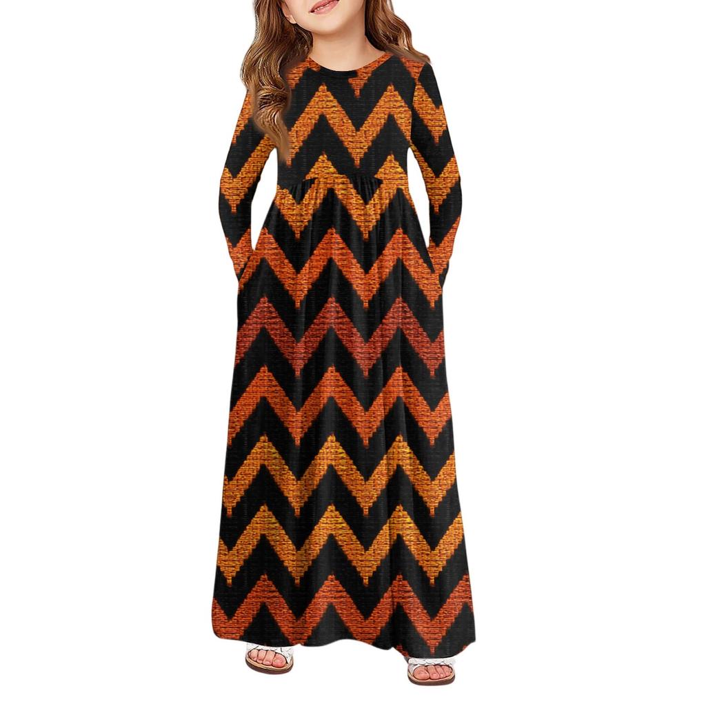 Mädchen Maxi Kleid Halloween Tag- Langarm Taschenkleid