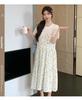 2026 Summer Maternity Korean Style Cotton T-shirt Chiffon Patchwork Dress