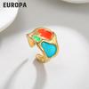18K Gold Titanium Steel Colorful Geometric Enamel Open Ring Earrings - European American Fashion Design