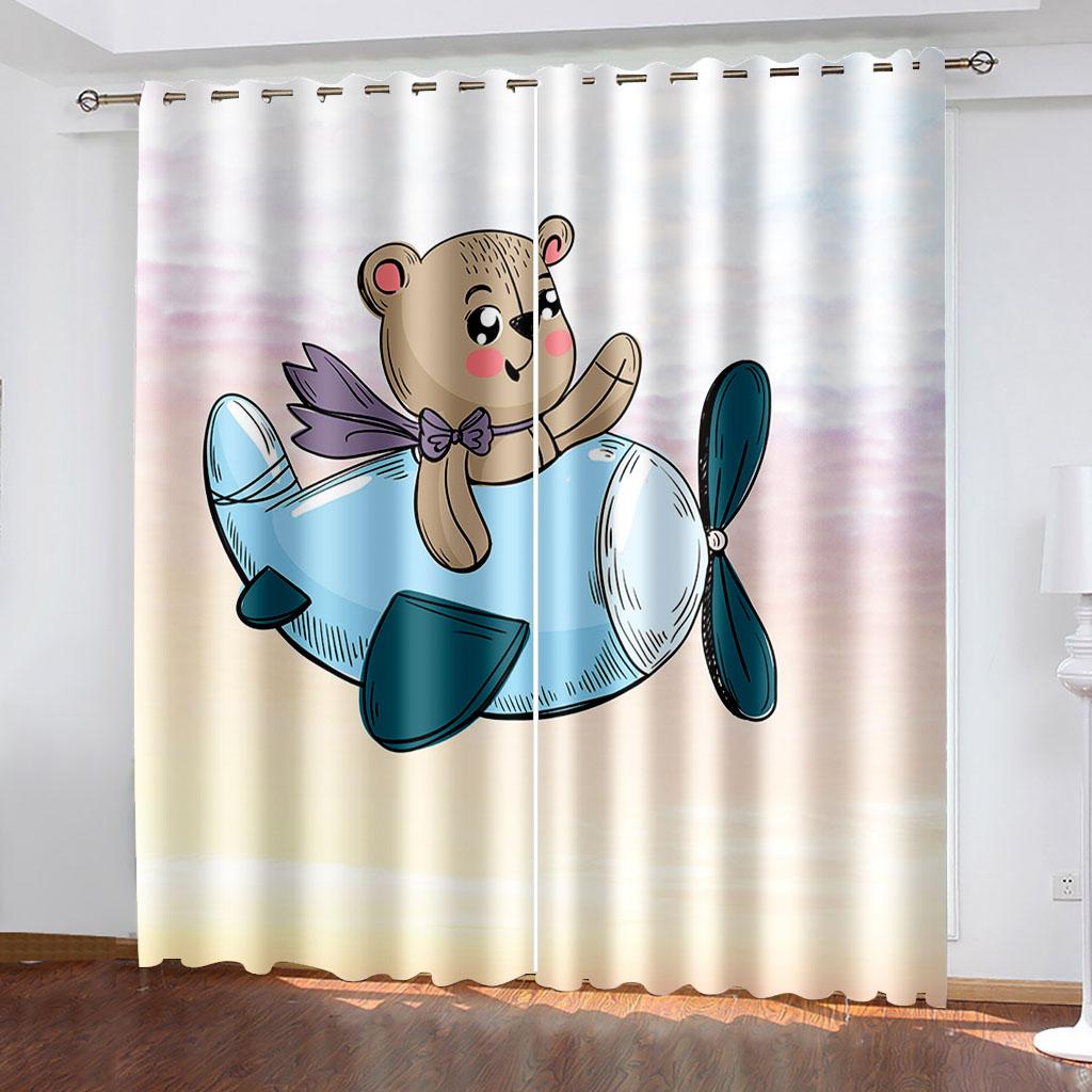 

Мультяшные Блэкаут Шторы Самолеты Разноцветные Оконные Шторы для Детской Спальни Декор (2 панели) Кортина W132cm x H160cm&Grommet