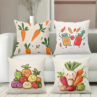 Cute Cartoon Vegetable Printed Throw Pillow Covers Polyester Pillowcase, Sofa Decorative Cushion Cov Headboard Pillow