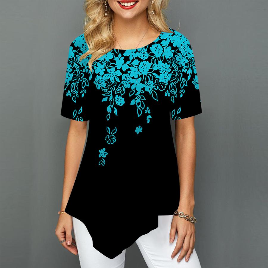 Женские футболки больших размеров с ярким цветочным принтом — фото 9