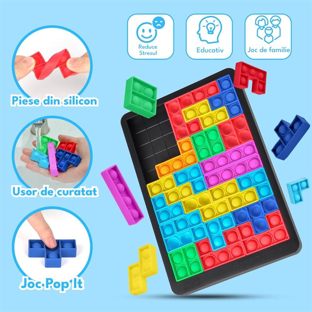 Classic Tetris Puzzle Pop It Fidget Toy, Colorful Silicone Pieces, Sensory Toy for Kids Ages 3+
