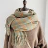 Women's Winter Plaid Imitation Cashmere Tassel Scarf, Thickened Korean Style Neck Warmer
