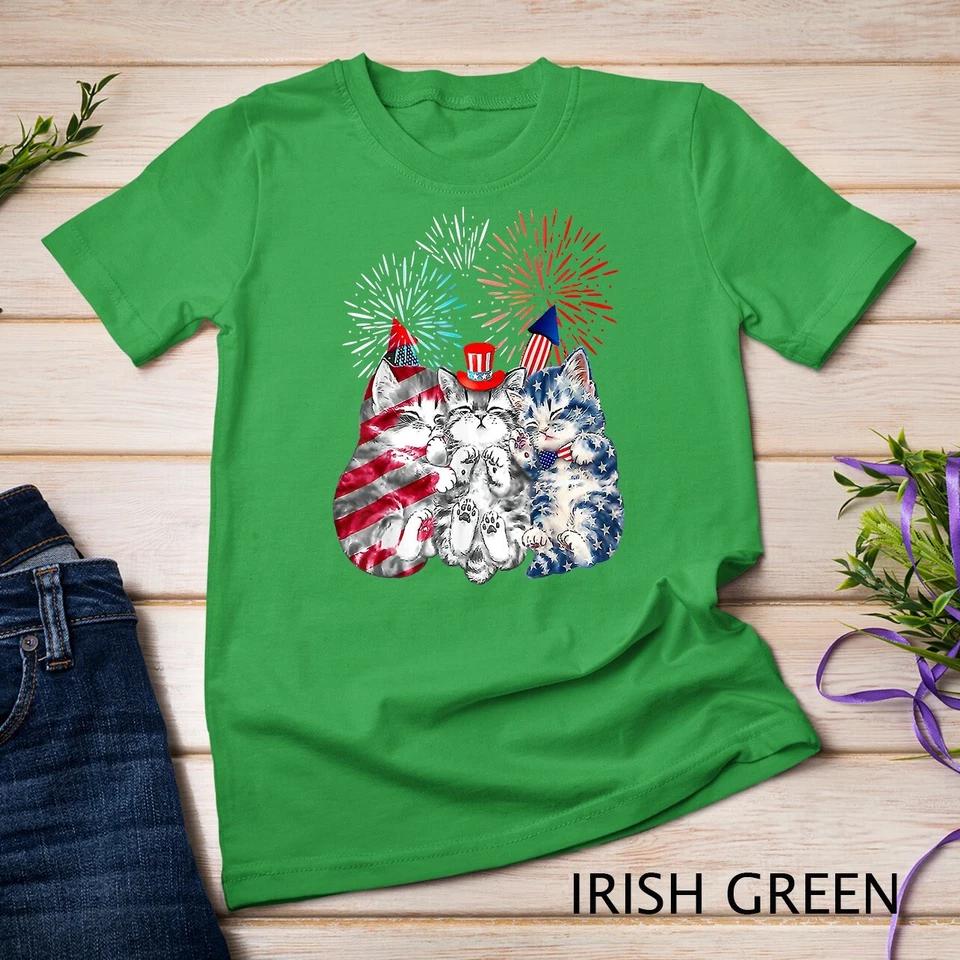 Funny Three Cat 4th Of July American Flag Patriotic Cat T-Shirt Unisex T-shirt 5 2XL